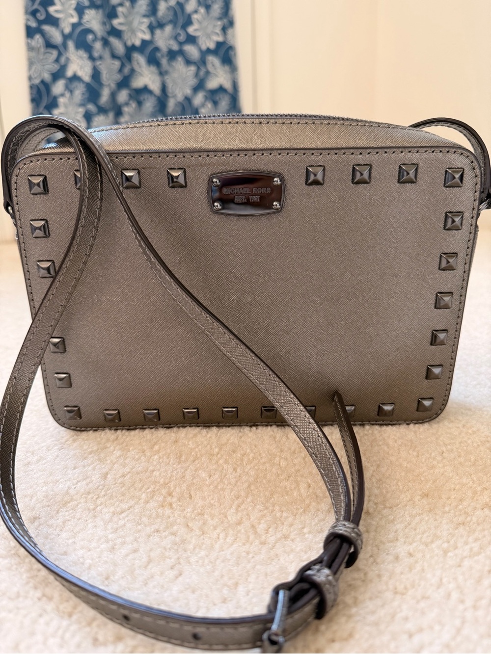 Michael Kors Pewter Studded Crossbody Bag